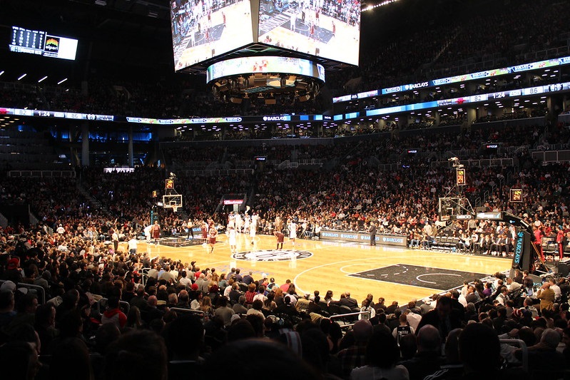 Photo taken from the lower level of the Barclays Center during a Brooklyn Nets home game.