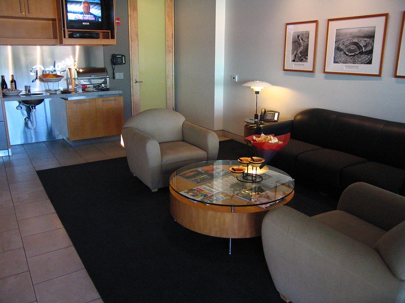 Photo of the interior of a luxury suite at Dodger Stadium. Home of the Los Angeles Dodgers.