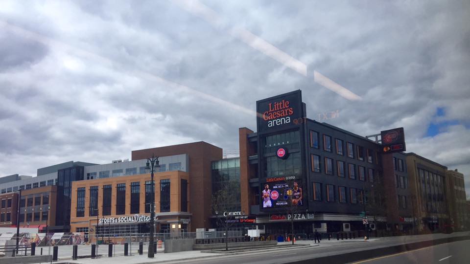 Exterior photo of Little Caesars Arena in Detroit, Michigan.