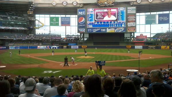 View from the field infield box seats at Miller Park. Home of the Milwaukee Brewers.