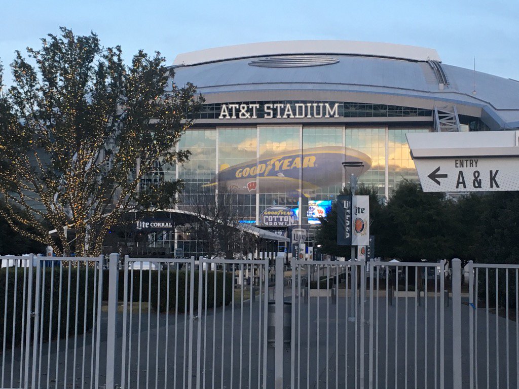 Exterior photo of AT&T Stadium, home of the Dallas Cowboys.