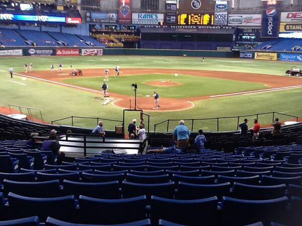 View from the lower box preferred seats at Tropicana Field during a Tampa Bay Rays game.