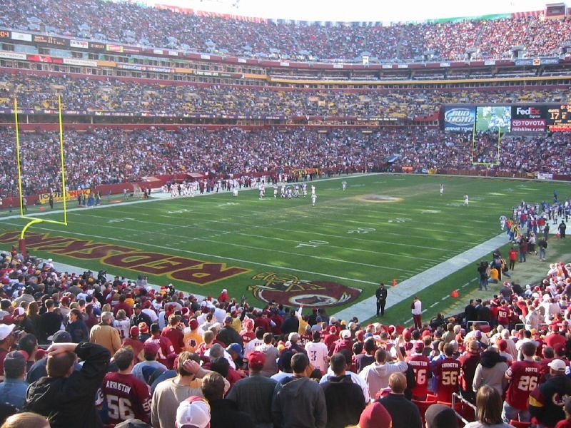 Photo taken from the lower level seats at Fedex Field during a Washington Redskins home game.