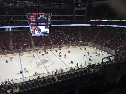 Sample view from a suite at Gila River Arena during an Arizona Coyotes game.