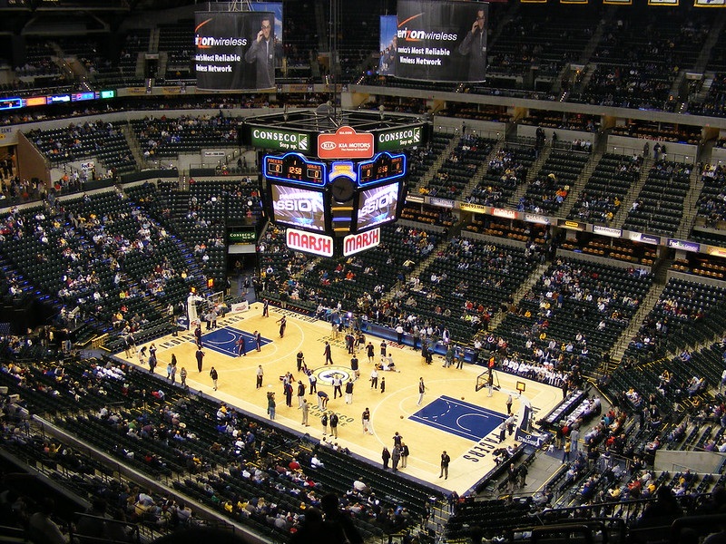 Photo taken from the upper level of Bankers Life Fieldhouse during an Indiana Pacers game.