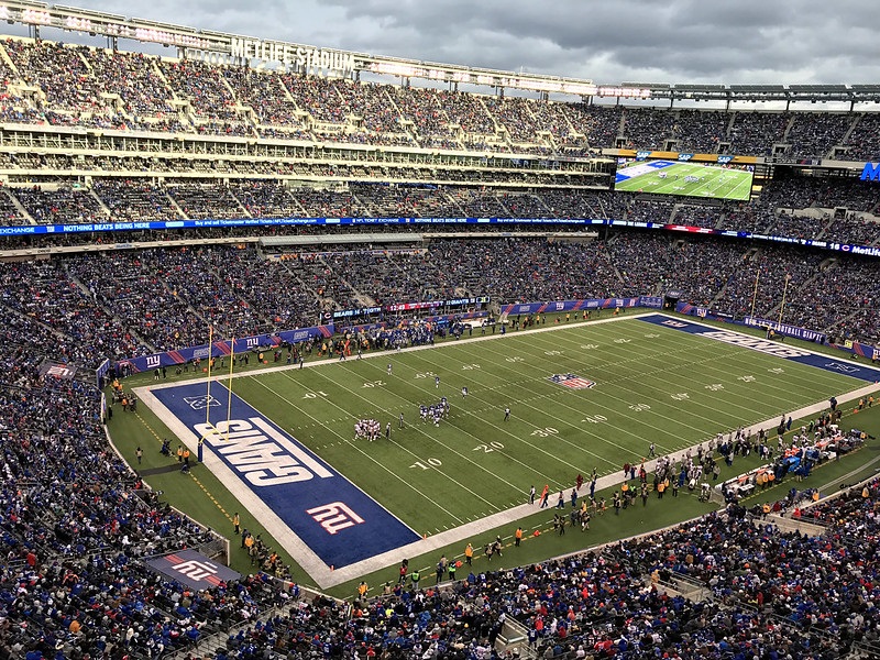 Photo of the field at Metlife Stadium during a New York Giants game.