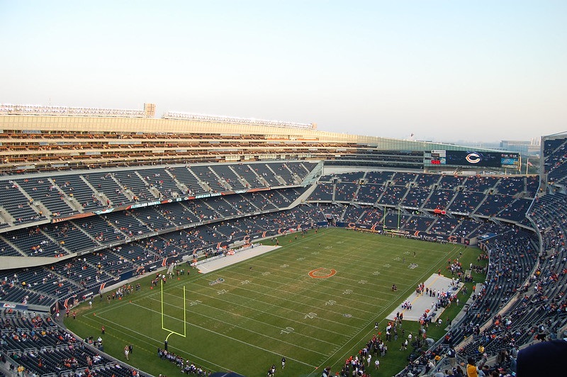 View from the upper level at Soldier Field during a Chicago Bears game.