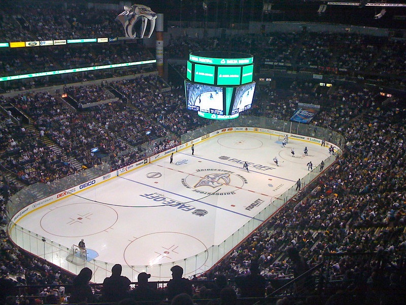 Photo of a Nashville Predators game at Bridgestone Arena in Nashville, Tennessee.