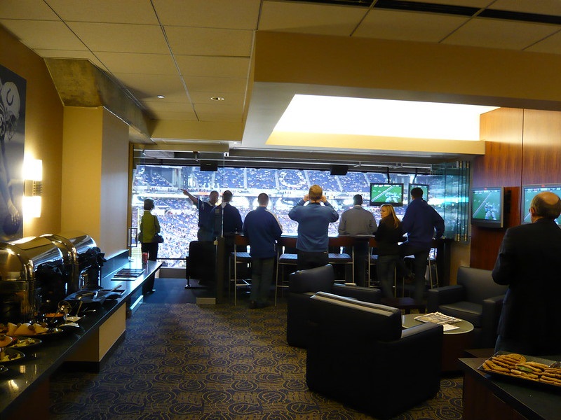 Interior photo of a luxury suite at Lucas Oil Stadium. Home of the Indianapolis Colts.