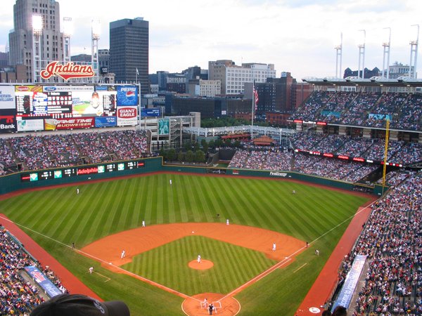 View of the playing field at Progressive Field, Home of the Cleveland Indians.
