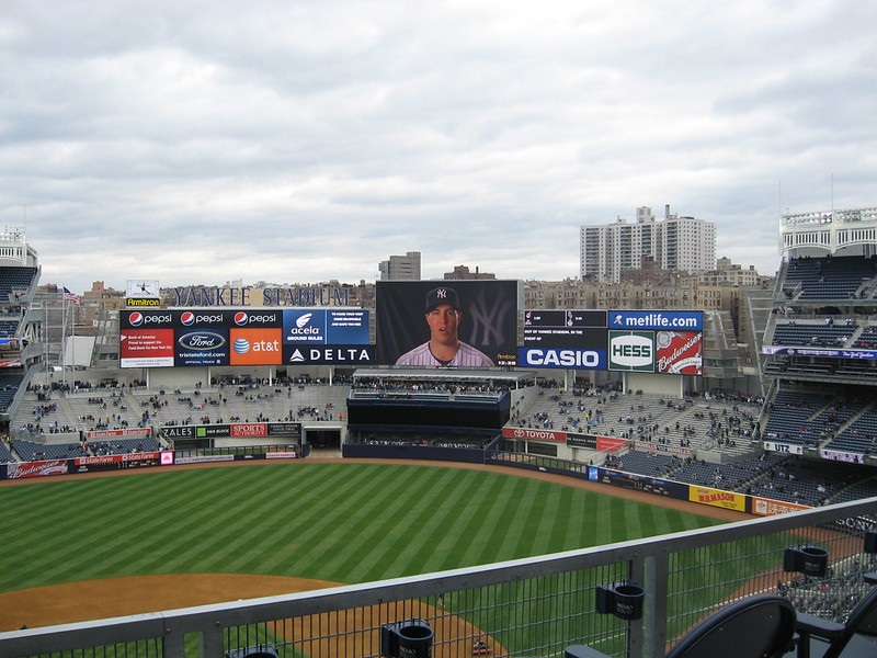 Photo of the outfield bleachers at Yankee Stadium.