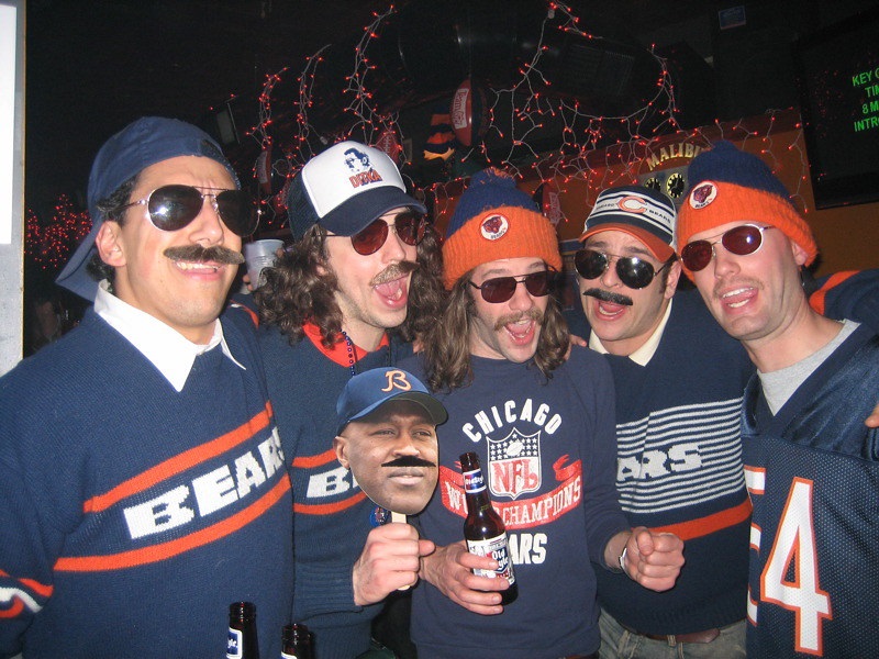 Photo of a group of rowdy Chicago Bears fans.