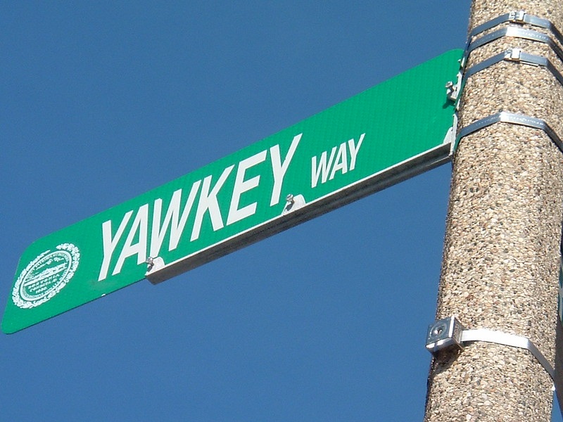 Photo of the Yawkey Way street sign in Boston, Massachusetts.