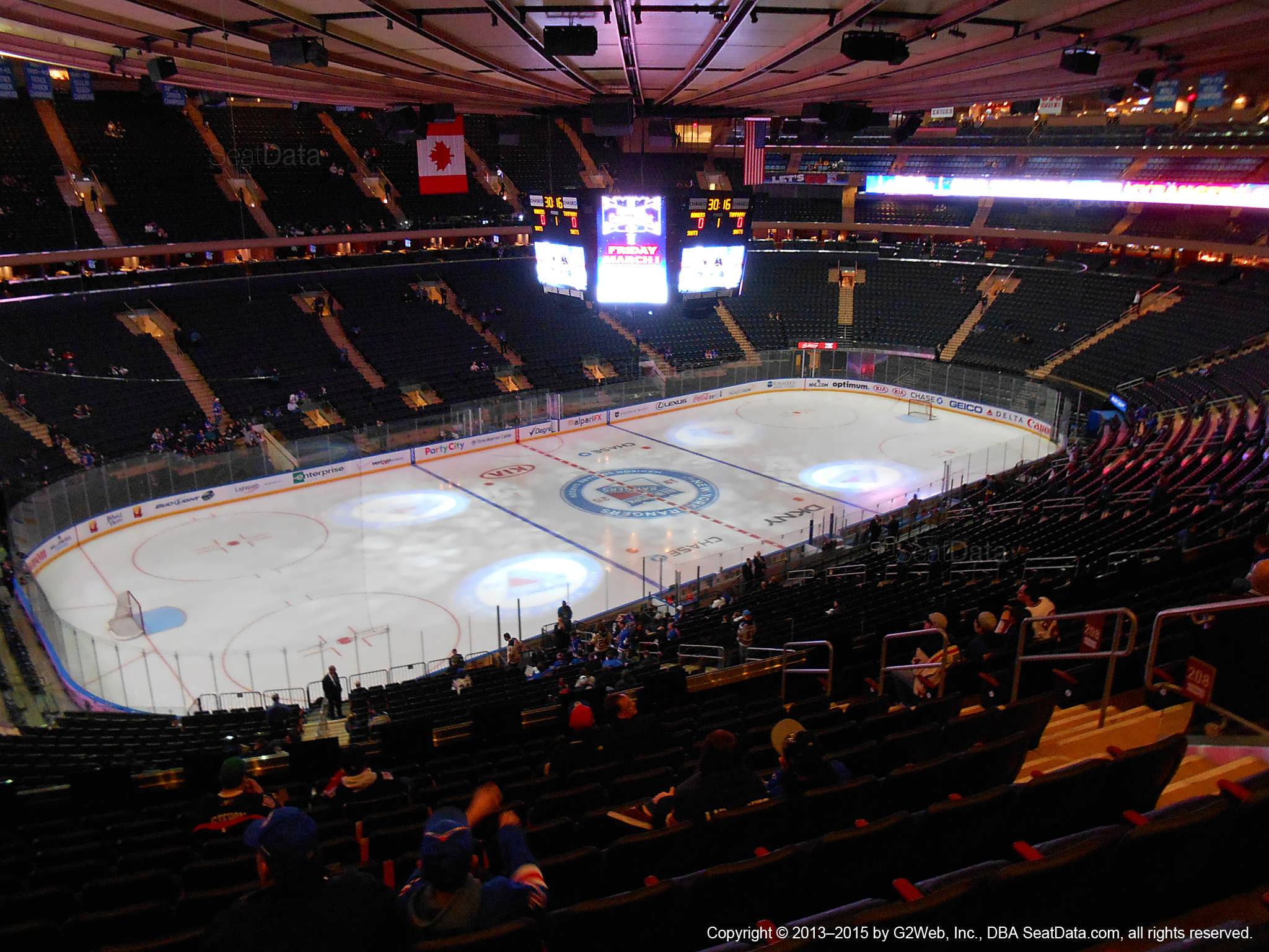 Seat view from section 208 at Madison Square Garden, home of the New York Rangers