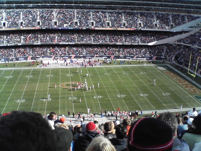 Photo taken from the 300 level seats at Soldier Field during a Chicago Bears home game.