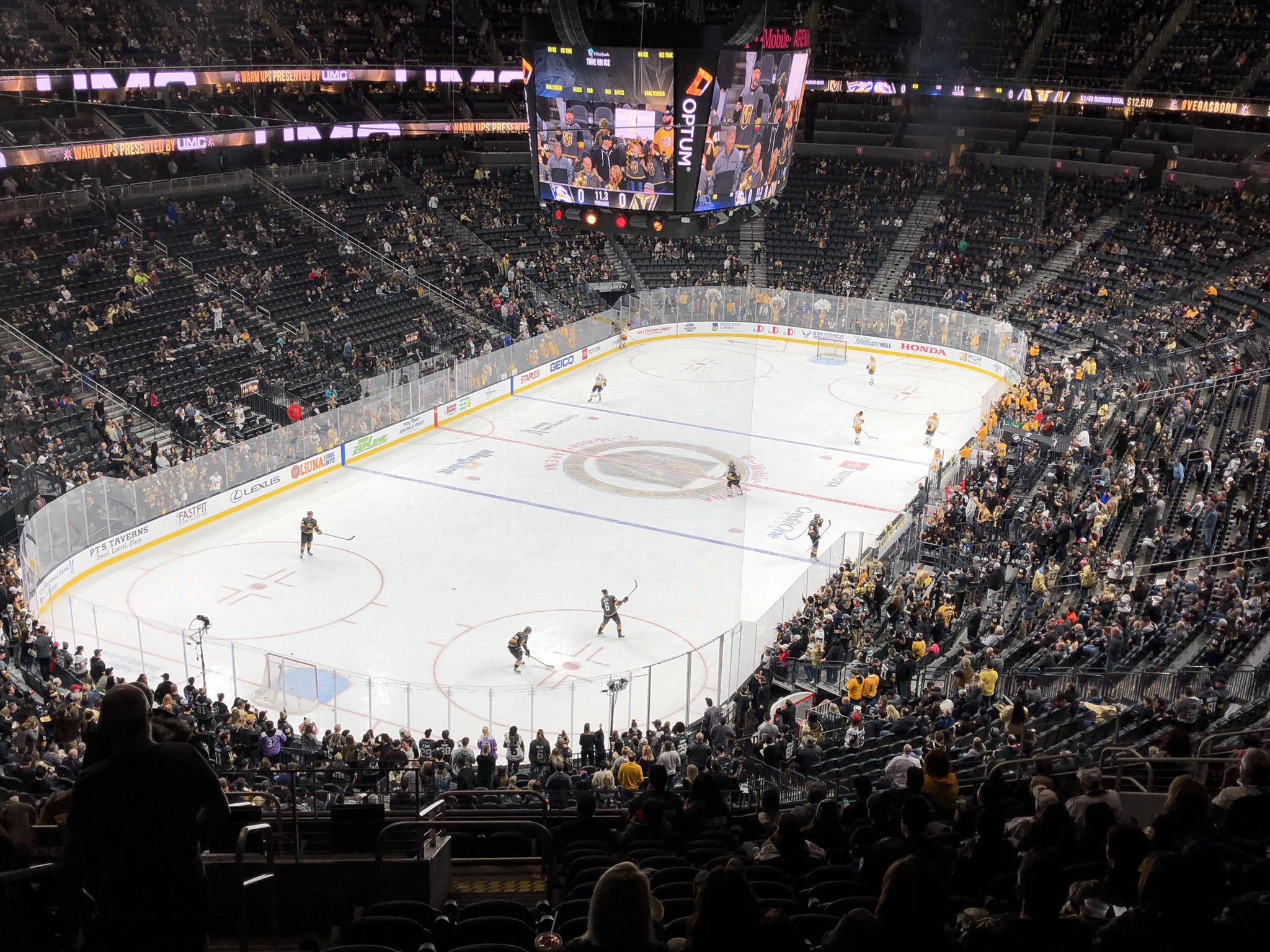 View from the Flight Deck at T-Mobile Arena during a Vegas Golden Knights game.