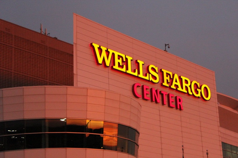 Exterior photo of the Wells Fargo Center. Home of the Philadelphia Flyers and Philadelphia 76ers.