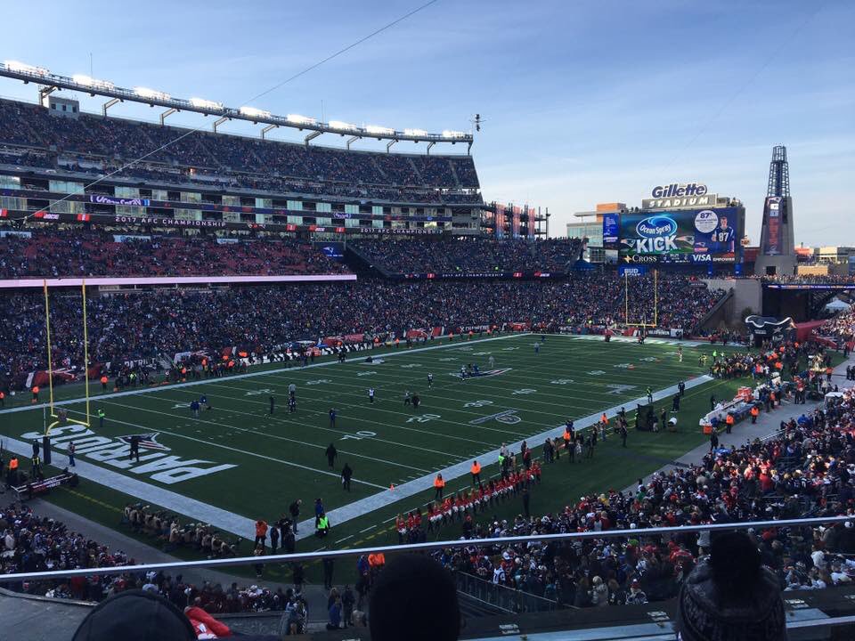 View of the field at Gillette Stadium during a New England Patriots game.