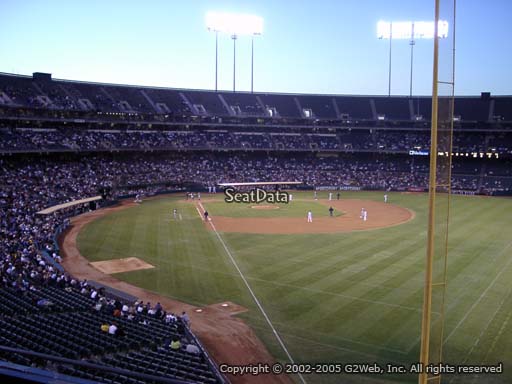 Seat view from section 203 at Oakland Coliseum, home of the Oakland Athletics