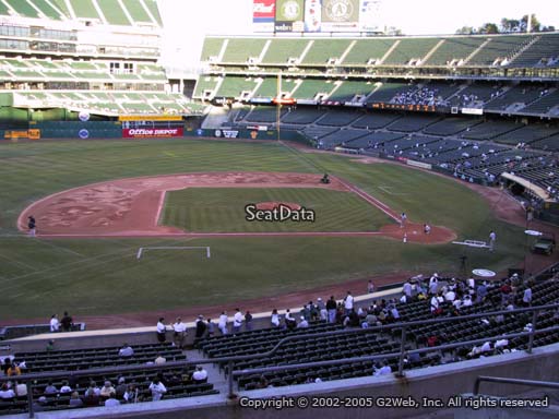 Seat view from section 222 at Oakland Coliseum, home of the Oakland Athletics