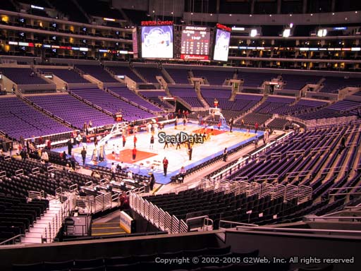 Seat view from section 214 at the Staples Center, home of the Los Angeles Lakers