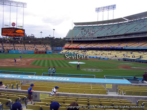 Seat view from field box section 19 at Dodger Stadium, home of the Los Angeles Dodgers