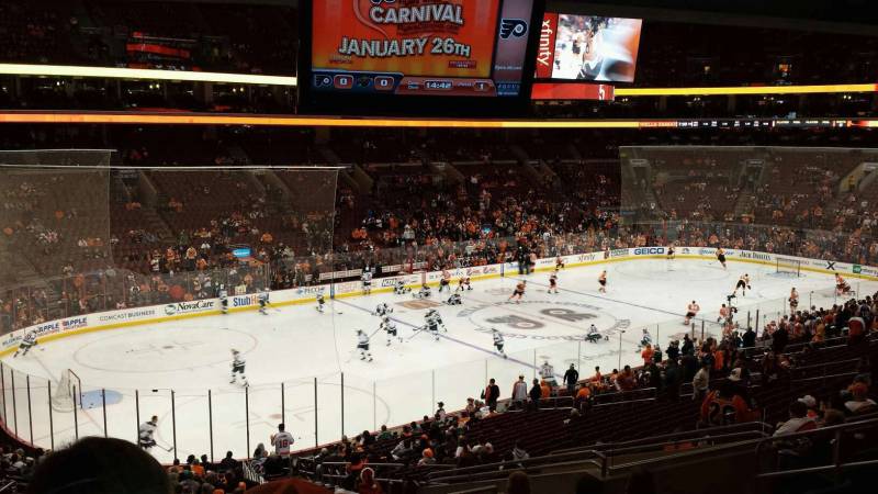 Seat view from Club Box 10 at the Wells Fargo Center, home of the Philadelphia Flyers