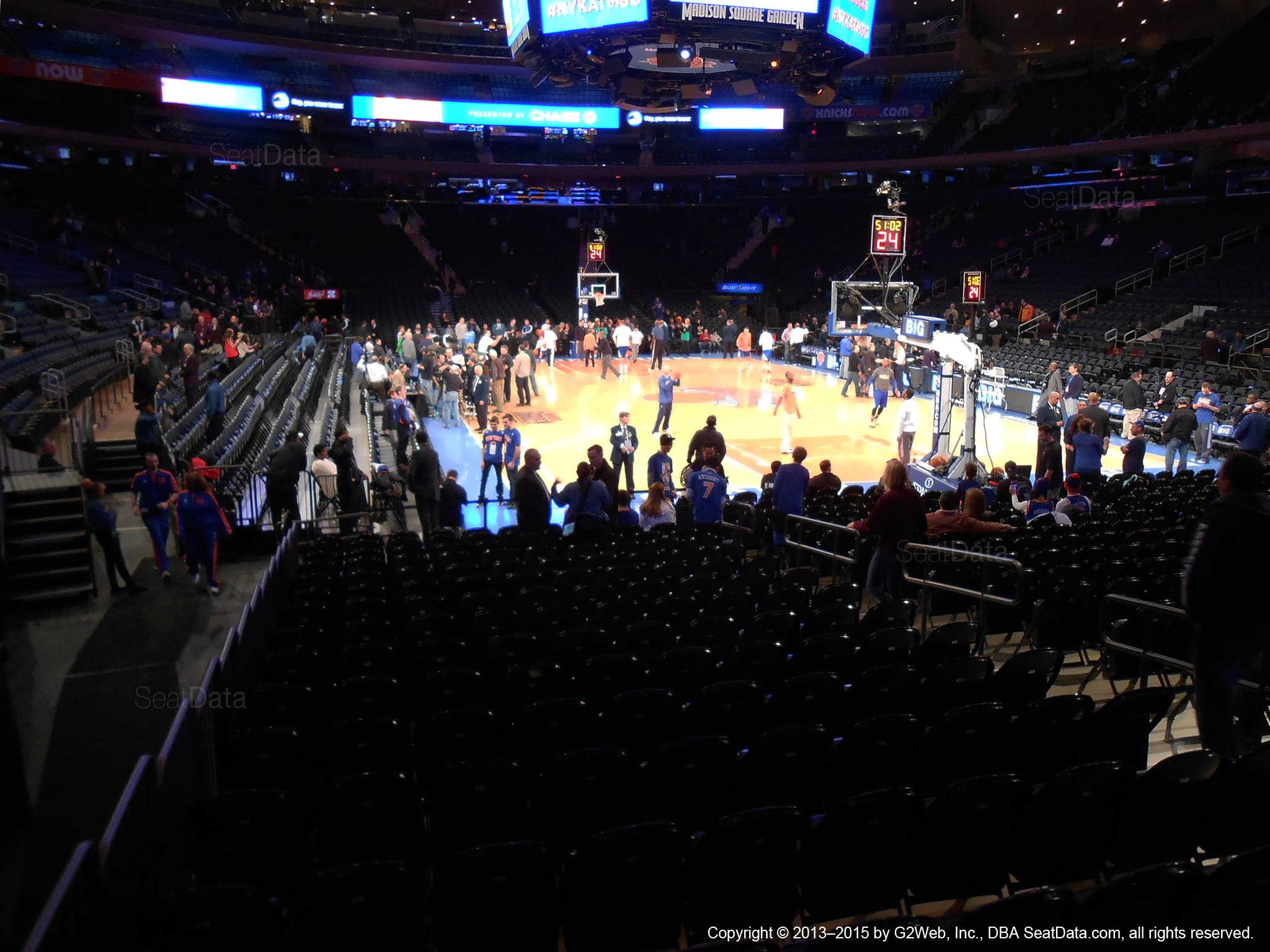 Seat view from section 1 at Madison Square Garden, home of the New York Knicks.