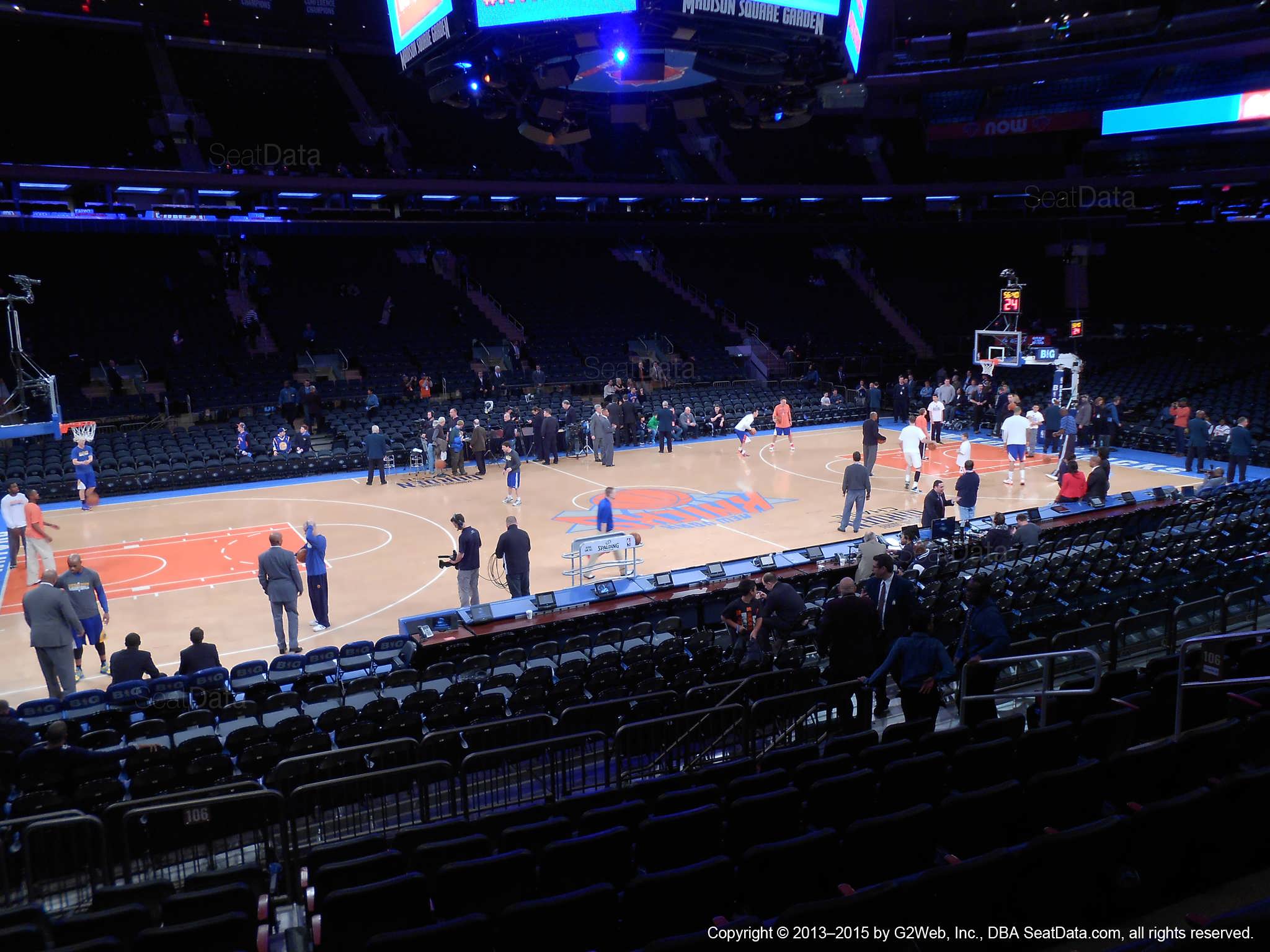 Seat view from section 106 at Madison Square Garden, home of the New York Knicks.
