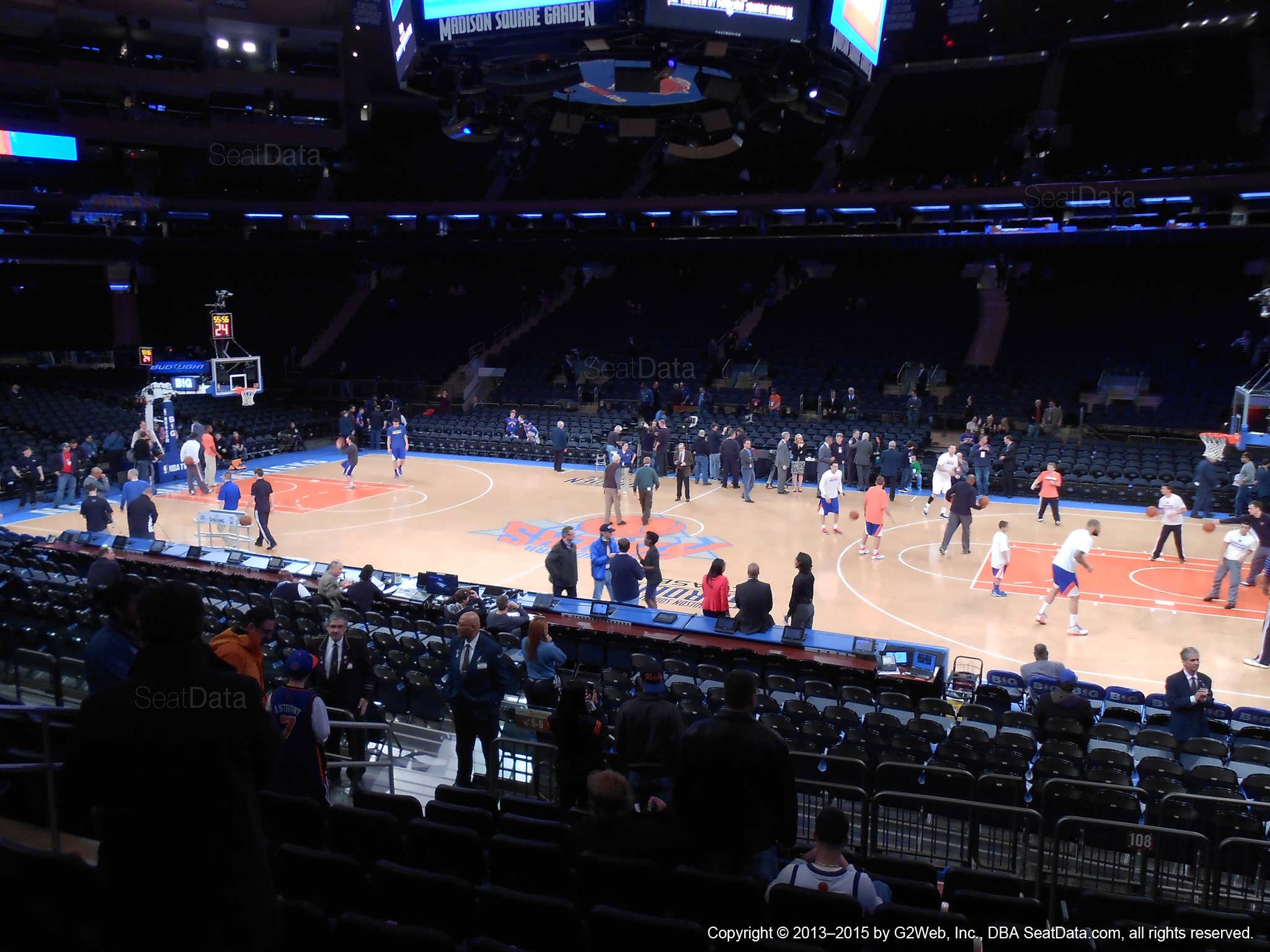 Seat view from section 108 at Madison Square Garden, home of the New York Knicks.