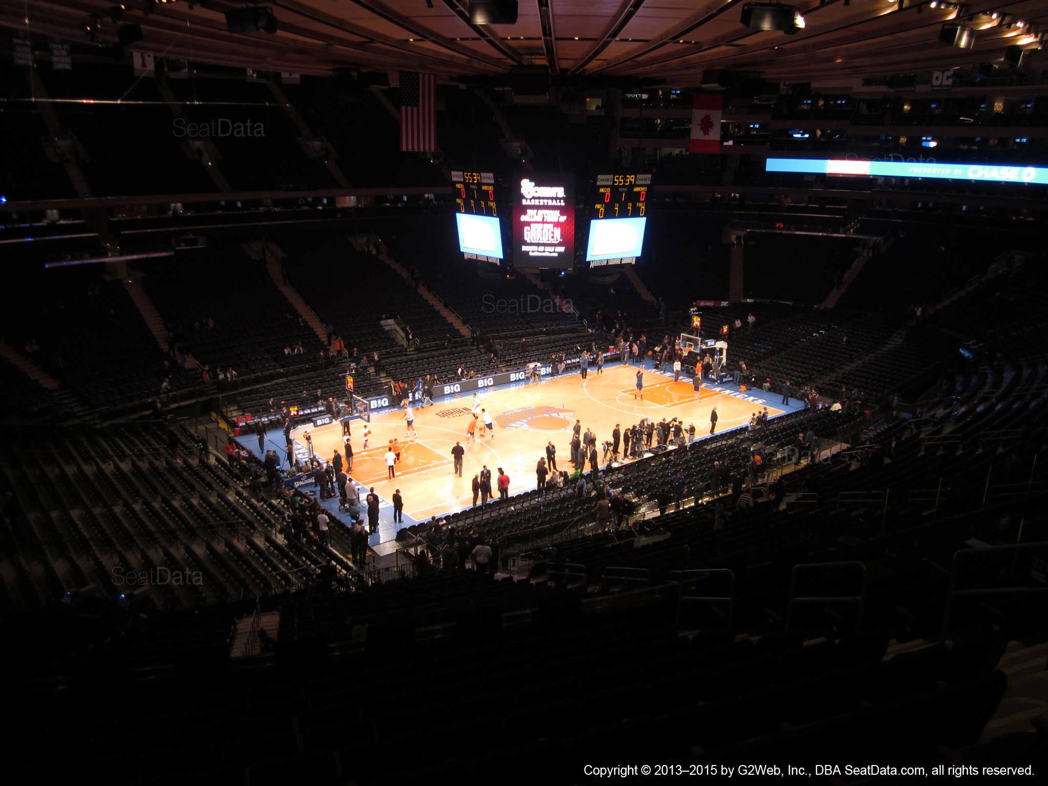 Seat view from section 221 at Madison Square Garden, home of the New York Knicks.
