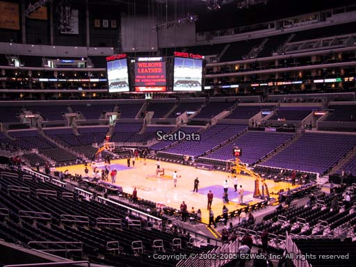 Seat view from premier section 1 at the Staples Center, home of the Los Angeles Lakers