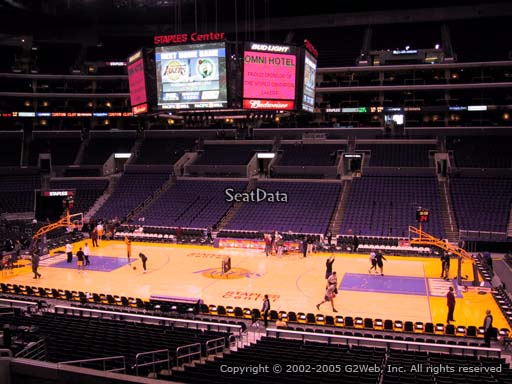 Seat view from premier section 13 at the Staples Center, home of the Los Angeles Lakers