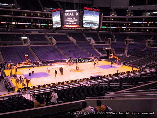 Seat view from premier section 16 at the Staples Center, home of the Los Angeles Lakers