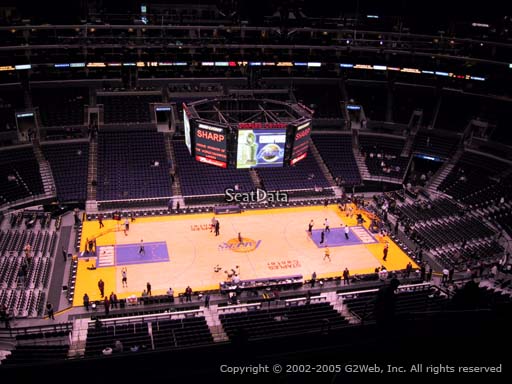 Seat view from section 302 at the Staples Center, home of the Los Angeles Lakers