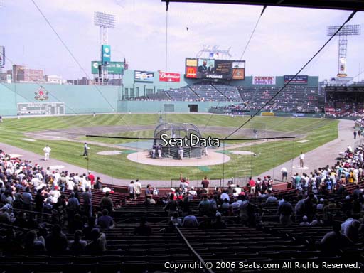 Seat view from Grandstand section 21 at Fenway Park, home of the Boston Red Sox