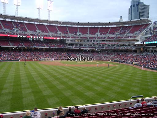 Seat view from section 102 at Great American Ball Park, home of the Cincinnati Reds