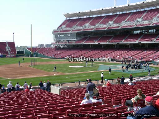 Seat view from section 114 at Great American Ball Park, home of the Cincinnati Reds