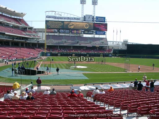 Seat view from section 127 at Great American Ball Park, home of the Cincinnati Reds