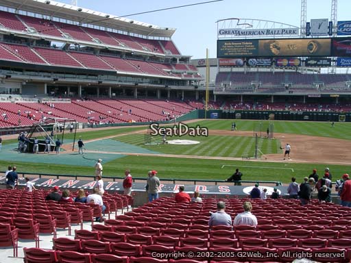 Seat view from section 130 at Great American Ball Park, home of the Cincinnati Reds