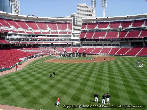 Seat view from section 142 at Great American Ball Park, home of the Cincinnati Reds