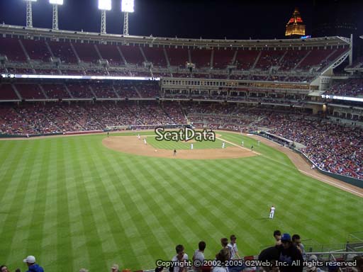 Seat view from bleacher section 402 at Great American Ball Park, home of the Cincinnati Reds