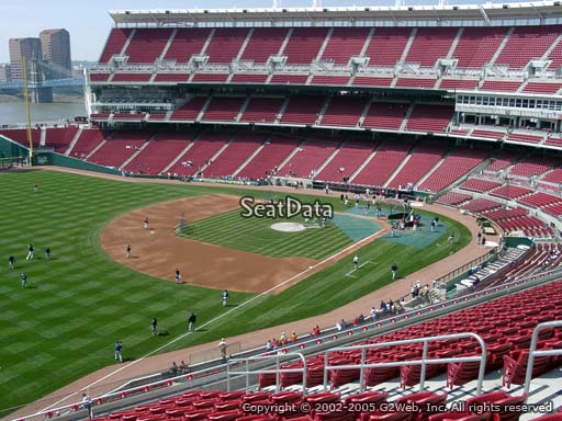 Seat view from section 412 at Great American Ball Park, home of the Cincinnati Reds