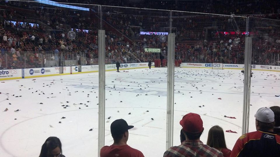 Panthers get two minor penalties for rats thrown on the ice